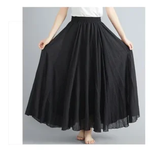 28-Color Mori Girl Literary Cotton Linen Dress Elastic Waist A-line Expansion Skirt Solid Color Ethnic Style Women Long Skirts