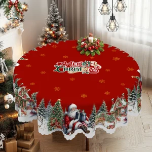 1 Piece of Christmas Round and Rectangular Tablecloth, Available in Various Sizes, for Christmas and New Year, Santa Claus and Snowman Red Tablecloth, Christmas Yard Tablecloth Decoration, Suitable for Daily Home Kitchen and Party Use, Gift