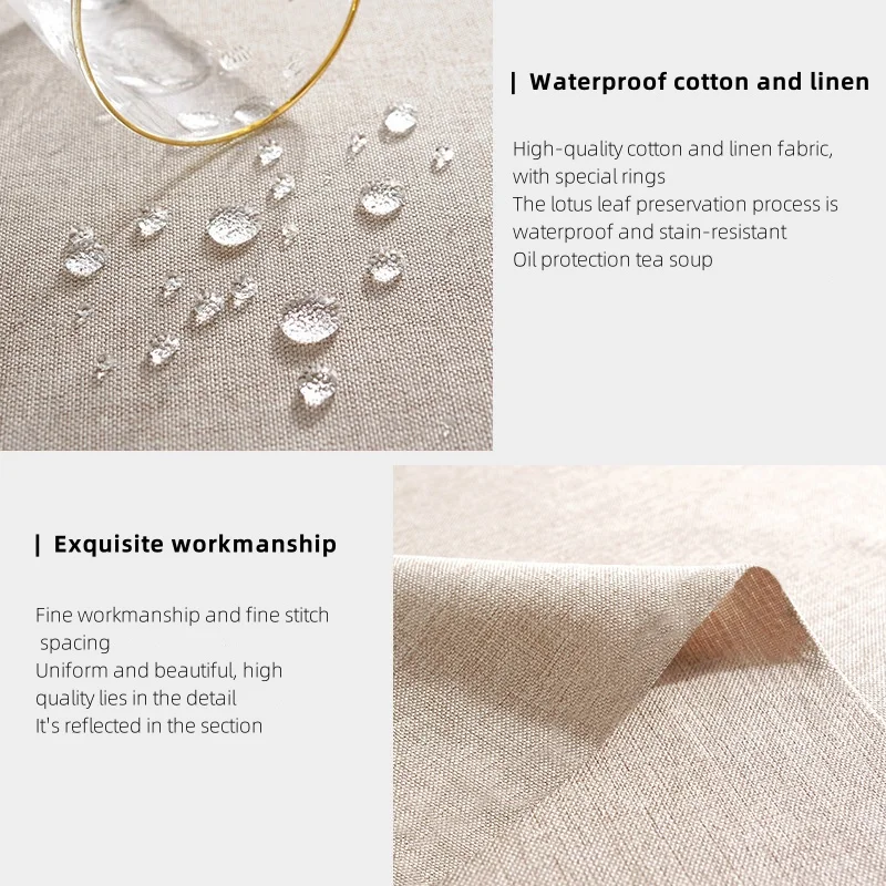 Rectangular Tablecloth Cotton And Linen Tablecloth Waterproof Oil-Proof Solid Color Cover Towel Home Dining Table Decoration - الصورة 5
