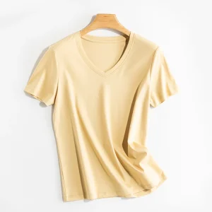 SuyaDream Women Solid T shirts, Silk Cotton Blend, O Neck, Short Sleeved Solid Tee,2025 Summer Candy Colors Basic Cozy Top Green