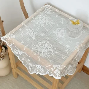 Antique Embroidered Lace Tablecloth - Solid Color Elegant Flower Cutting Process Polyester Square Tablecloth for Wedding Party, Thanksgiving and Home Decoration - Machine Weaving, Durable Weaving, 100% Polyester