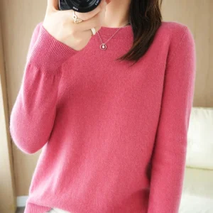 Autumn Winter Women Wool Sweater O-neck Long Sleeve Pullover Basic Casual Loose Style Famale Clothing Merino Wool Knitwear Tops