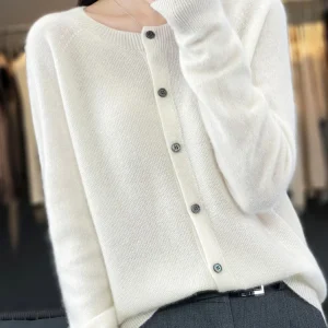 Long Sleeve 100% Merino Wool Sweaters Spring Autumn Women O-Neck Knitwear Tops Clothing Fashion Basic Tops