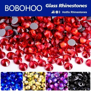 BOBOHOO Multi-color SS6-SS30 Glass Crystal Hot Fix Rhinestones Flatback Iron On Stone For DIY Nail Art Fabric Clothes Decoration