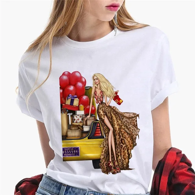 Paris Girl Europe and America Fashion Loose Ins White Short-sleeved T-shirt Woman Graphic T Shirts Harajuku Women Clothes - الصورة 17
