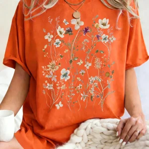 Beautiful Flower Clusters Printing Woman T-Shirt Summer Oversized Short Sleeve O-Neck Cotton T Shirts Y2K Women Sports Tops