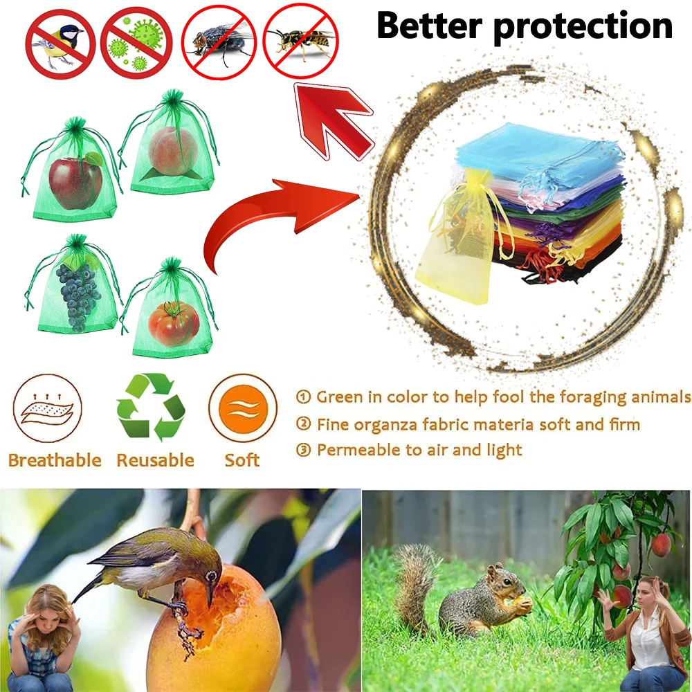 20-100PCS Vegetable Grapes Fruit Grow Bags Fruit Protection Bags Garden Anti-Bird Netting Mesh Bag Strawberry Bags Garden Tools - الصورة 3