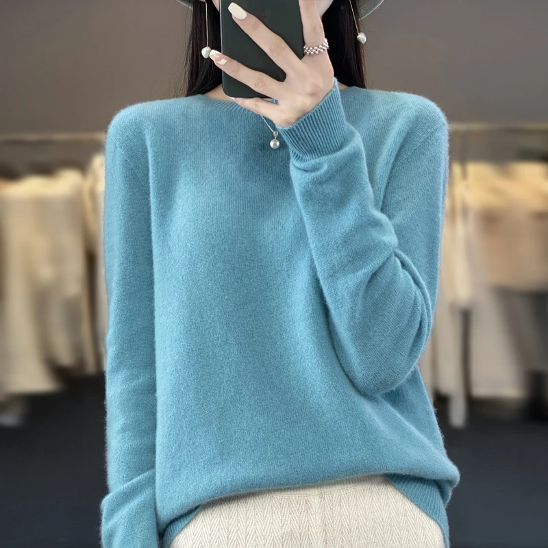 Autumn Winter 100% Merino Wool cashmere Sweater O-Neck Long Sleeve Cashmere Women Knitted Pullover Clothing Top - Image 4