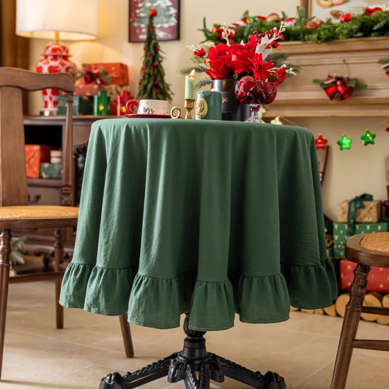 100% Cotton Round Table Cloth Washable Vintage Ruffle Tablecloth For Wedding Party Dining Banquet Decor Living Room Table Cloth - Image 4