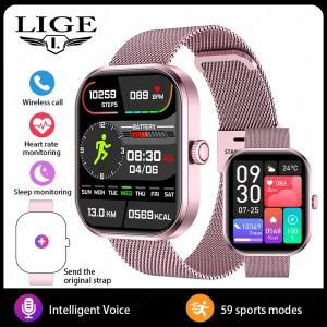 LIGE 2.01” HD Screen Custom Watch Face Smart Watch Women Waterproof Sport Ladies Watches BT Call Health Monitor Women Smartwatch