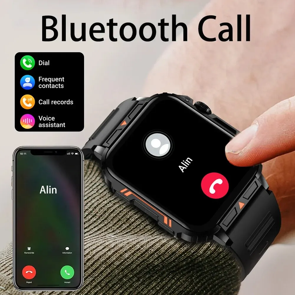 SENBONO 1.95inch Outdoor Military Smart Watch Men Bluetooth Call Smartwatch For Android IOS IP68 Waterproof Sports Ftiness Watch - Image 3