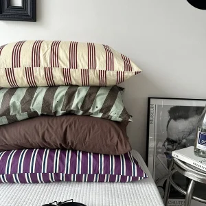 Cotton Pillowcase Stripe Single Pillow Solid Color Stripe Ins Cotton Washed Cotton Pillowcase Household