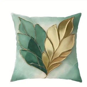 Elegant Green and Gold Leaf PillowcasesLiving room sofa cushion cover, soft and comfortable, bedroom room decoration