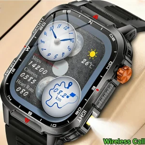 2026 Rugged Military Smart Watch Men's Watch 2.01Inch HD Touch Screen Voice Bluetooth Call LED Flashlight Outdoor Smartwatch Man