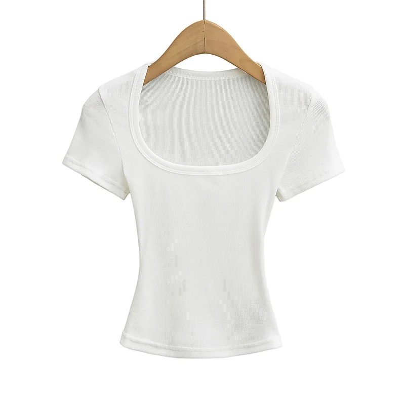 Summer square neck high elasticity crop top women's short sleeved sexy top slim fit pullover base shirt - Image 12