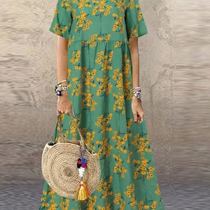 Vintage Printed Maxi Dress Women's Summer Sundress ZANZEA 2025 Casual Short Sleeve Holiday Floral Vestidos Female O Neck Robe