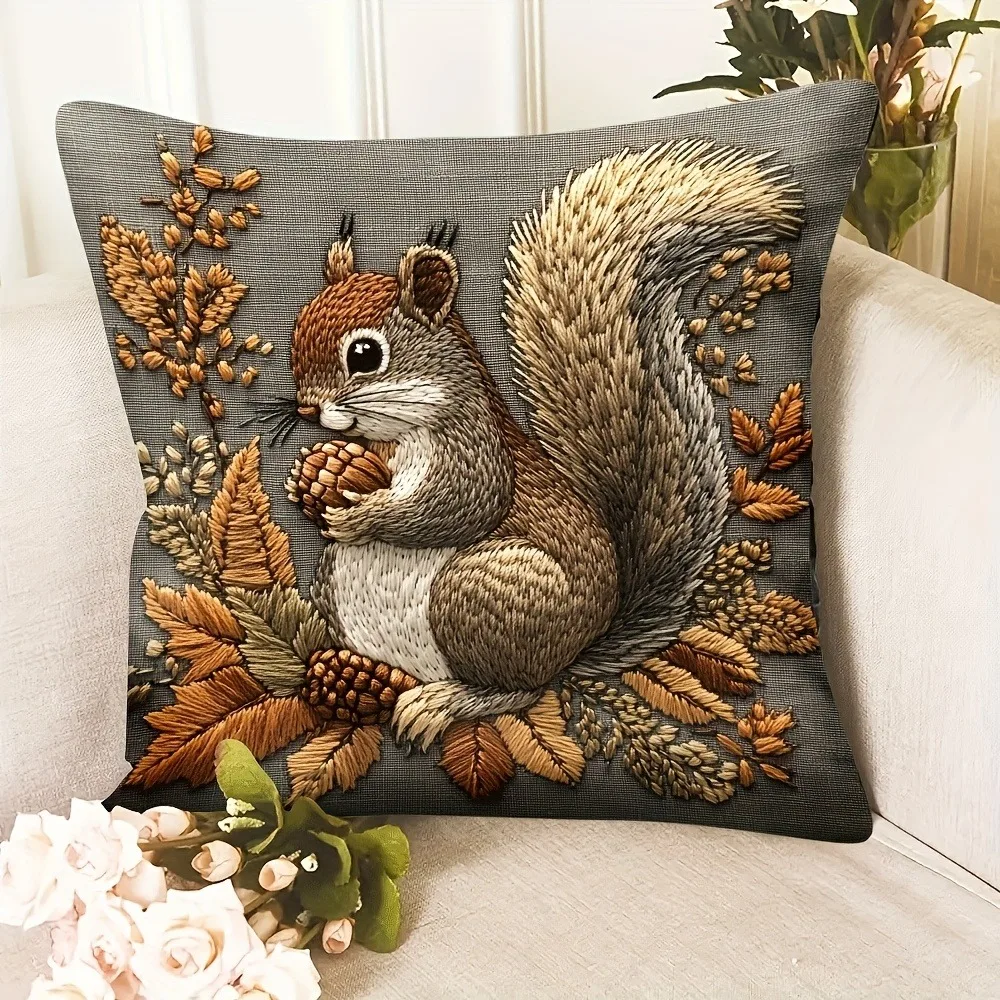 Squirrel Pillow Cover: Nature's Artistry for Your Home Sofa cushion cover, home decoration, 2D printing