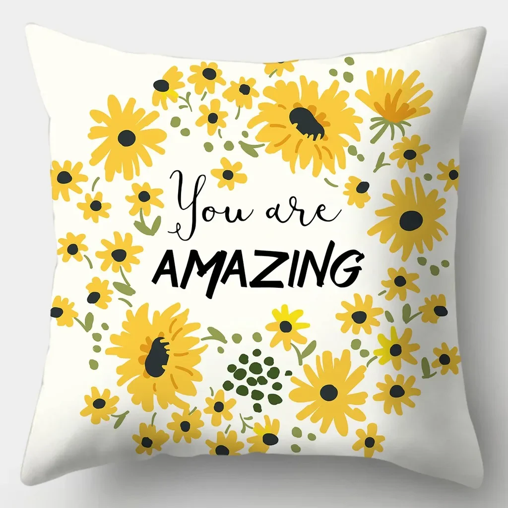 Yellow series Pillowcase 45cmX45cm Square Sofa Pillow Cover Creative Sun Flower Cushion - الصورة 13