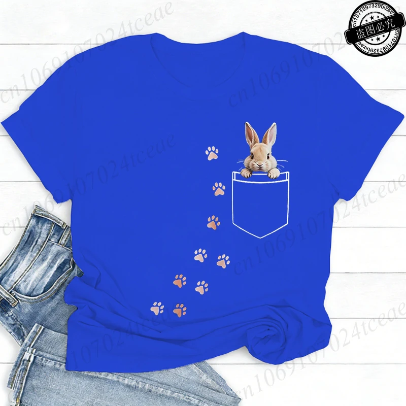 Pocket Bunny T-Shirts – Cute Rabbit Paw Prints T-Shirt Funny Bunny Graphic Tee Tops Sweet Rabbit Sitting in The Pocket Shirt - Image 12
