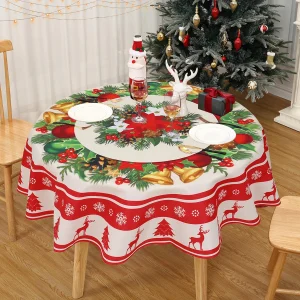 Christmas Polyester Round Tablecloth 2025 Merry Christmas Decoration For Home Xmas Gift Navidad New Year 2026 Dining Table Cover