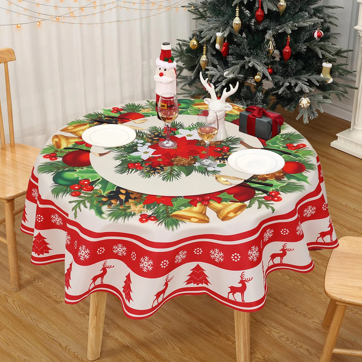Christmas Polyester Round Tablecloth 2025 Merry Christmas Decoration For Home Xmas Gift Navidad New Year 2026 Dining Table Cover - Image 4