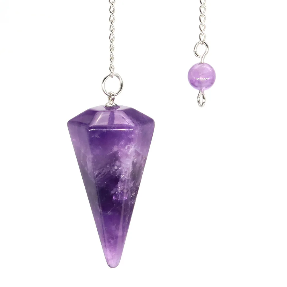 Natural Crystal Pendulums for Divination Dowsing Amethyst Pink Quartz Pendulum Reiki Healing Gem Stone Pendant Pendulos - الصورة 3