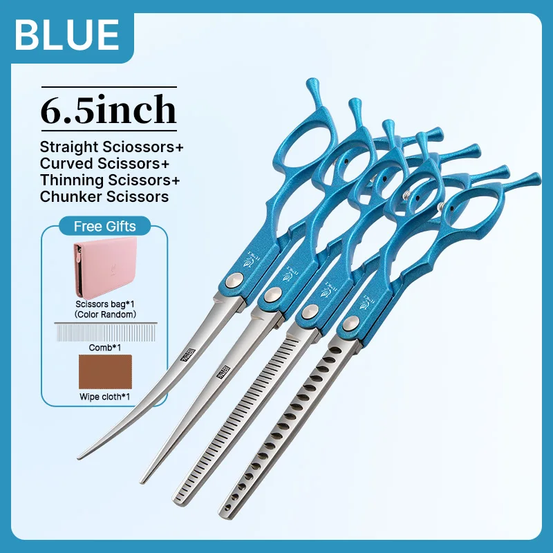 Fenice 6.5 Inch Colorful Straight Curved Thinning Chunker Shears Beginner Friendly Scissors Kit for Practice &Home Groomer Us - الصورة 30