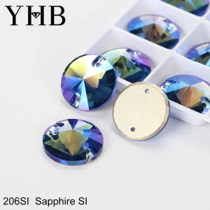 YHB Top Quality SI Color Electroplatin Glass Crystal Shape Rivoli Sewing Stones Flatback Sew-on Rhinestones For Garment Clothes