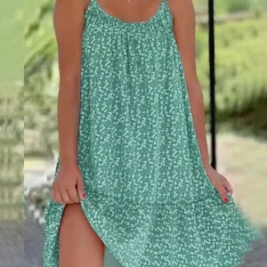 2026 Summer New Cross border Amazon European and American Leisure Style Printed Sleeveless Large Swing Strap Dress