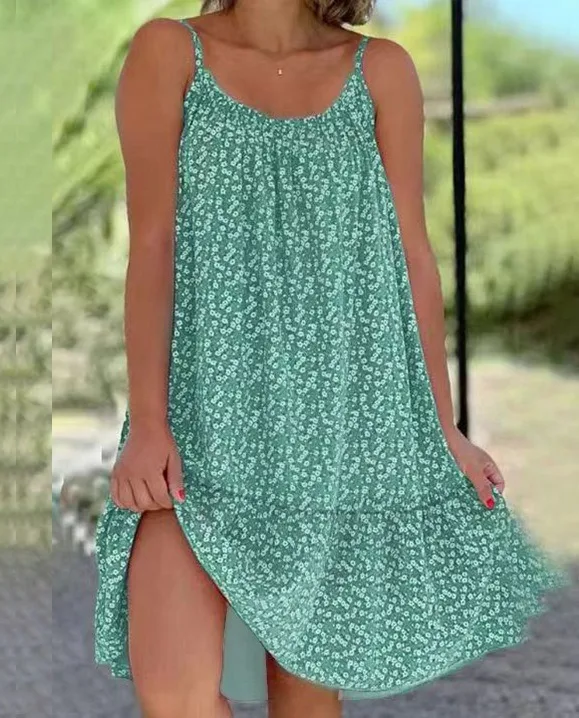 2026 Summer New Cross border Amazon European and American Leisure Style Printed Sleeveless Large Swing Strap Dress - Image 15