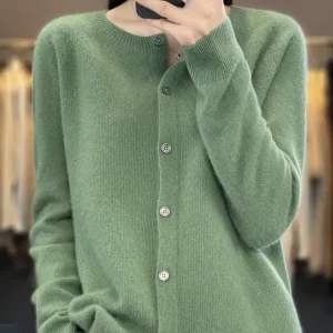 Women Cashmere Sweater 100% Merino Wool Knitted Cardigan Autumn Winter  Knitwear O-Neck Female  Solid Color Casual Fashion Top