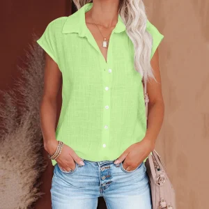 Summer Solid Cotton Linen Shirt Women's Clothing Casual Short Sleeve Tops Tee Ladies T-Shirts Blusas Thin Loose T Shirt Woman