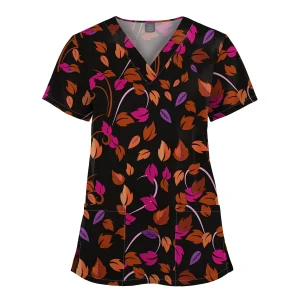 Wholesale Polyester Spandex Uniforms Beautiful Hospital Scrubs Tops Women Nurse Printed Scrub Top Healthcare Nursing Scrub Shirt