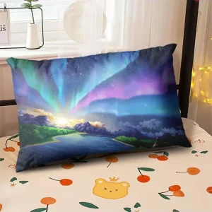 Starry Sky Sunset Sea Pillow, 2D Night Scene Pillow Core and Case Set, Aesthetic Pillow for Student Dormitory