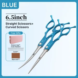 Fenice 6.5 Inch Colorful Straight Curved Thinning Chunker Shears Beginner Friendly Scissors Kit for Practice &Home Groomer Us