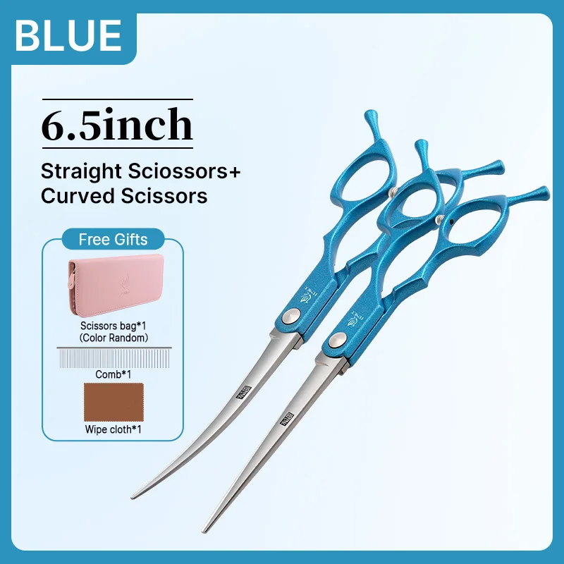 Fenice 6.5 Inch Colorful Straight Curved Thinning Chunker Shears Beginner Friendly Scissors Kit for Practice &Home Groomer Us - الصورة 16