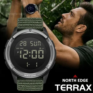 NORTH EDGE TERRAX Men's Digital Watch Sports Super Light Outdoor Watches Stopwatch Countdown Light Watch Men Waterproof 50M