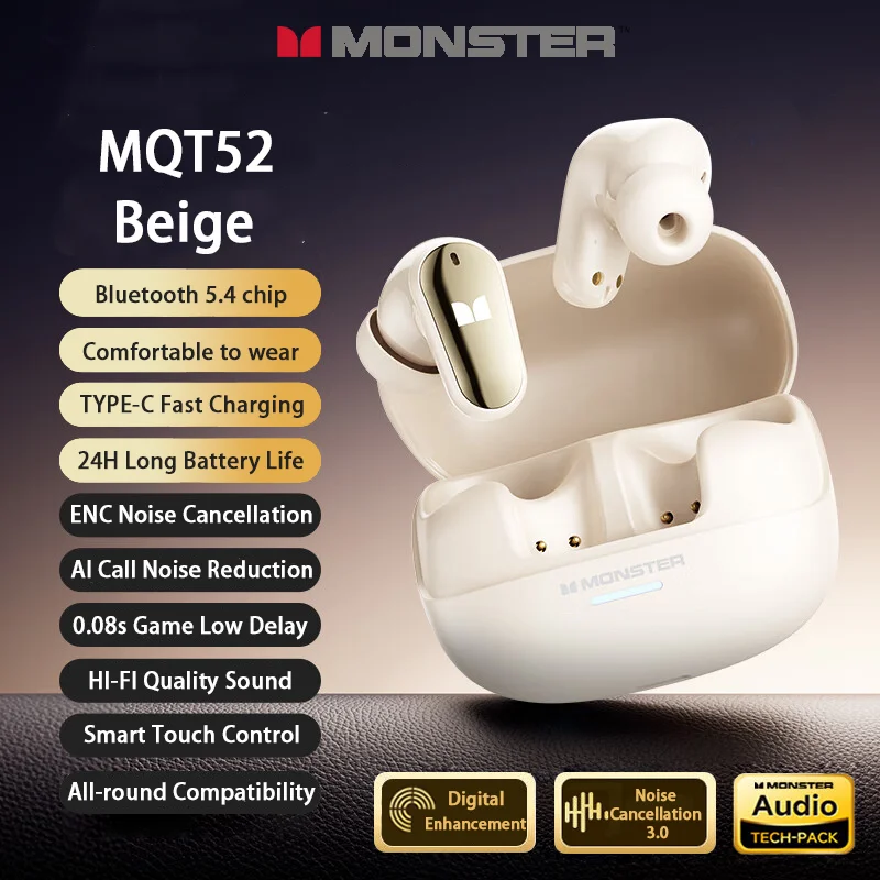 Choice Monster New MQT52 TWS Wireless Bluetooth 5.4 Headset HIFI Stereo Gaming Music Earphones Talking Noise Canceling Earbuds - Image 8