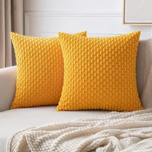 Spring Sage Green Decorative Throw Pillow Covers 18x18 Soft Corduroy Striped Square Pillow Covers for Couch Living Room Bed Sofa
