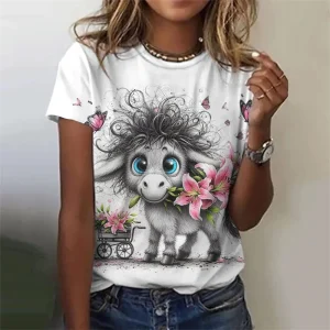 3D Printed Rabbit T Shirt For Women Cute Animal Pattern Short Sleeves Summer Casual Fashion Street O-Neck Tees Oversize T-Shirts