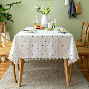 Beige Daisy Lace Tassels Cotton Tablecloth Rectangle Table Cover for Tea Table Decorations Kitchen Living Room Wedding Party Use