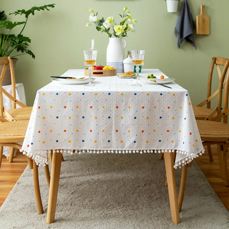 Beige Daisy Lace Tassels Cotton Tablecloth Rectangle Table Cover for Tea Table Decorations Kitchen Living Room Wedding Party Use - الصورة 12