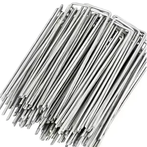 Garden Peg Silver Metal U-Shape Garden Staple Garden Ground Nail Film Fixed Pegs Gardening Fixing Tools Film Peg Landscape Spike