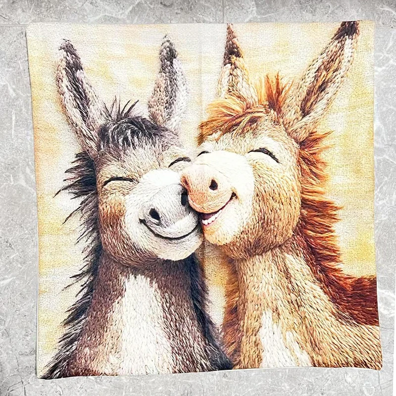 Plush Donkey Pillow Cover - Cute cartoon donkey design, soft beige background, home decor, wedding, office (pillow not included) - Image 3