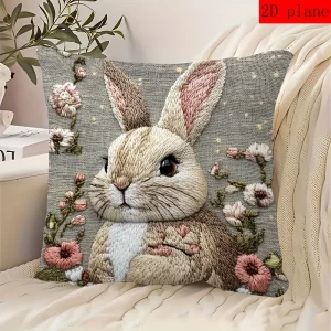 1PC Easter Bunny Floral Pattern Pillowcase ,Decorative sofa cushion cover, home decoration, 2D printing.