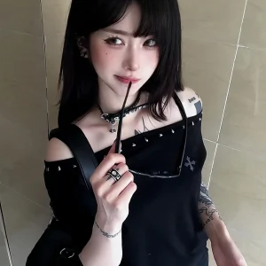Seeslim Black Off Shoulder Cross Women's T-shirt Short Sleeve 2000s Clothes Y2k Summer Tops Tees Female Clothing Chic Vintage