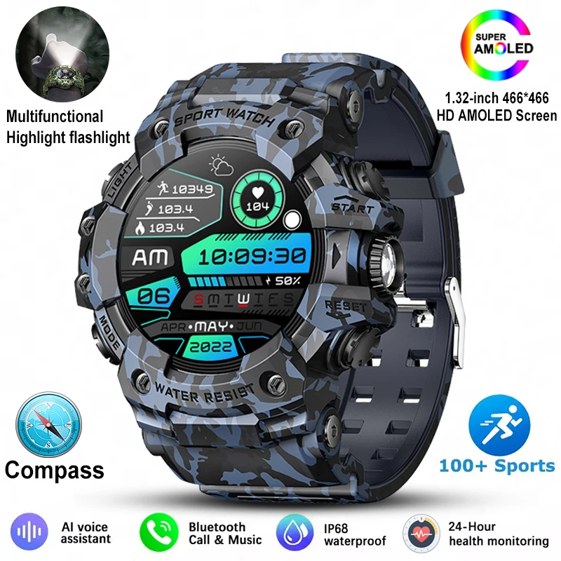 New Military Outdoor Sports Smart Watch Men Bluetooth Call Heart Rate Sports Fitness Compass IP68 Waterproof Rugged Smartwatch - Image 7