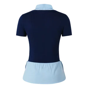 Women's T-shirt Spring Summer Navy Blue Light Blue Contrast Ruffle Hem Valentine's Day Elegant Casual Daily Office Top