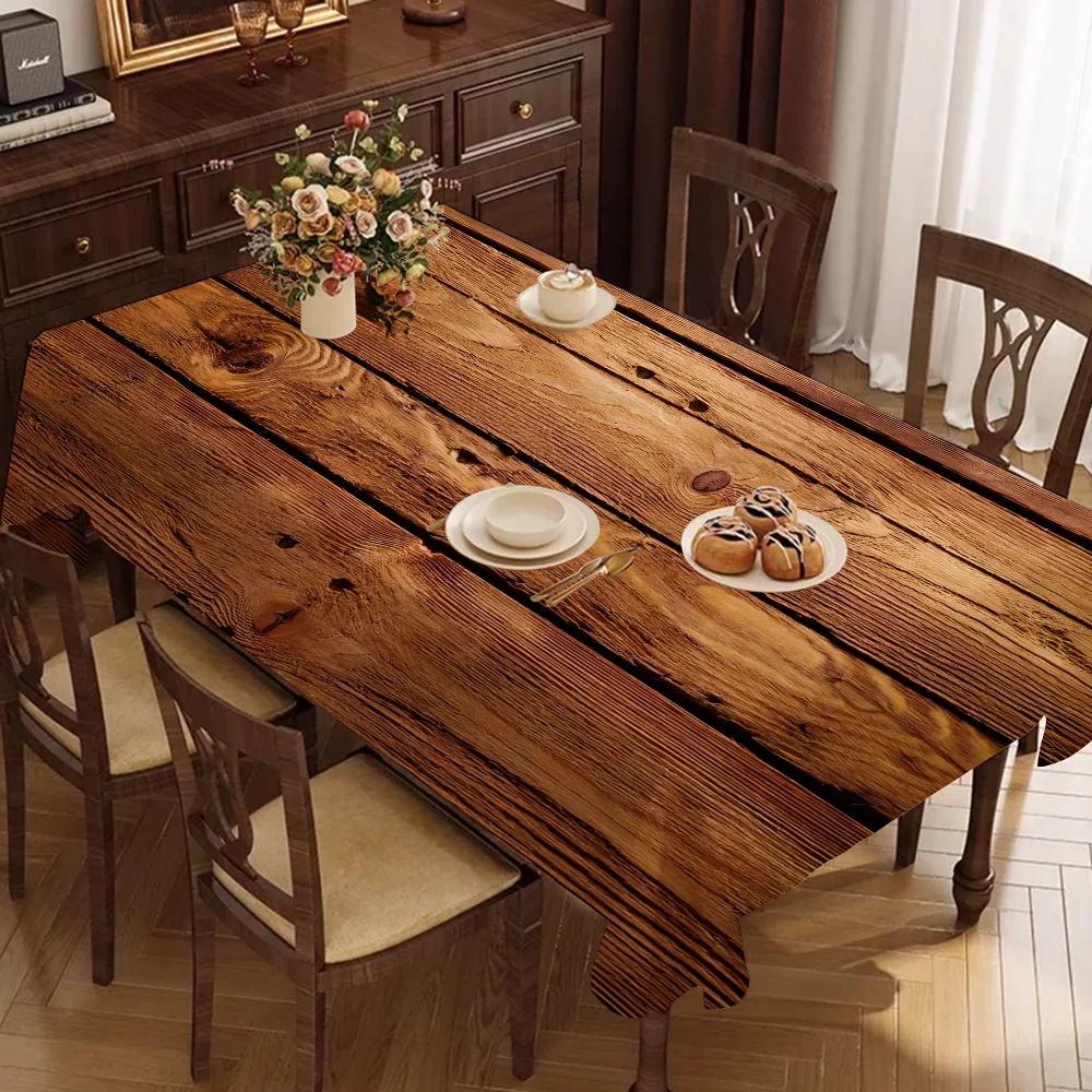 Beautiful Wood Rectangular Tablecloths Washable Wedding Party Kitchen Dining Living Room Birthday Decoration Table