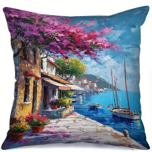 Home Decor Vibrant European Scenes Printed Pillow Covers Pattern Cushion Cover Suitable For Sofa Bedroom Car Pillow Cover